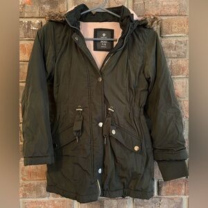 Members Only Dark Green Utility Jacket with Faux Fur
